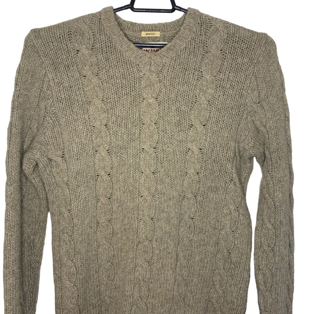 Abercrombie & Fitch Vintage Cable Knit 100% Wool Sweater Size Large Muscle Fit